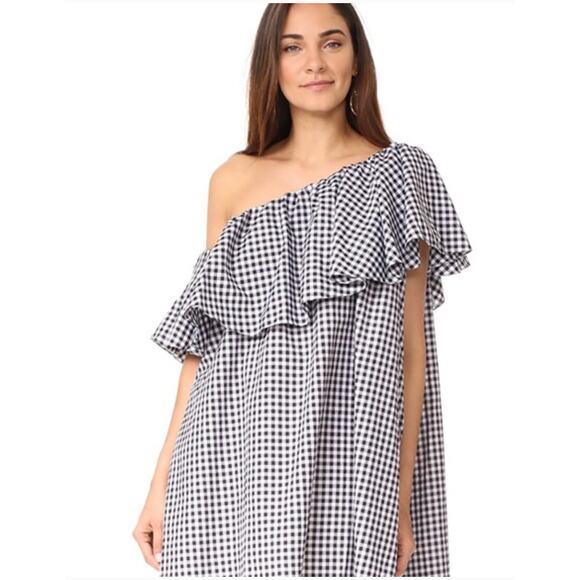 MLM Label Maison Gingham One Shoulder Mini Dress Womens Medium Black White - Picture 3 of 11